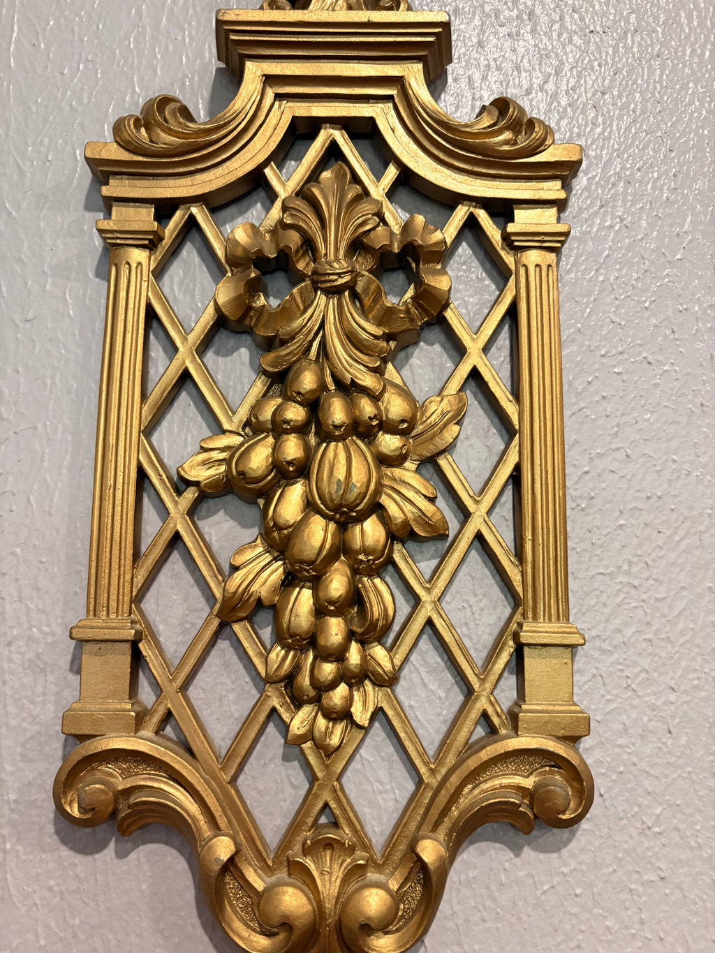 Vintage 1970s Gold Hollywood Regency Lattice Wall Plaques