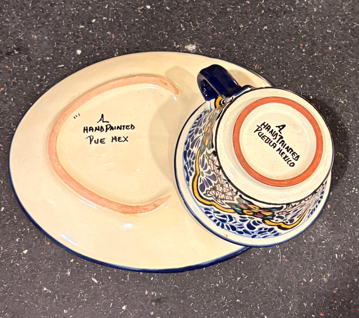 Hand Painted Mexican Talavera Cup and Snack Saucer