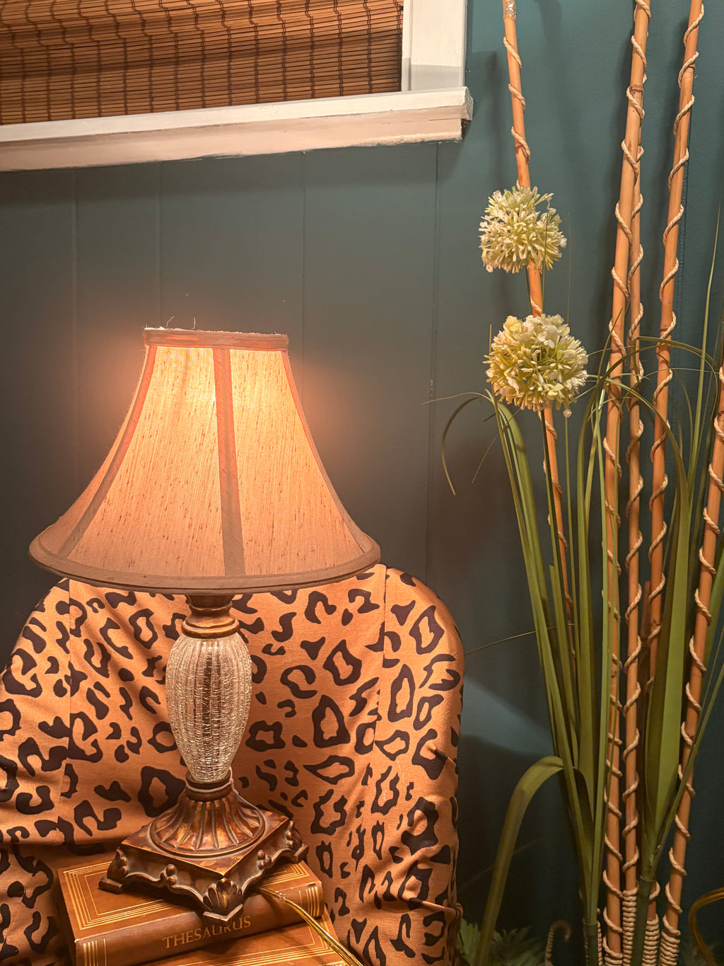 Crackled Ribbed Glass and Gold Lamp
