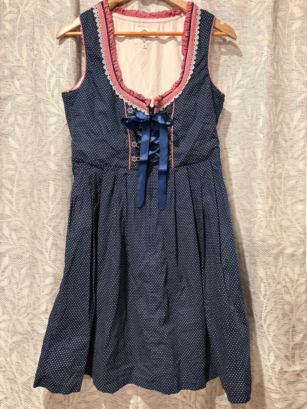 Vintage Hiziti German Dirndl Dress — Blue with White Polka Dots