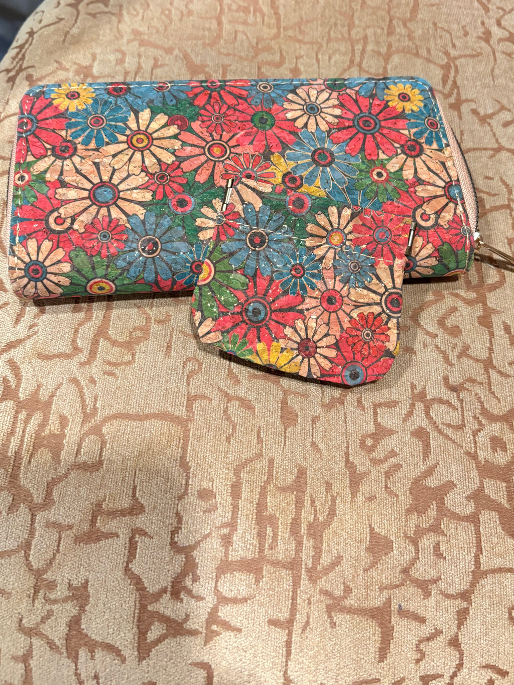 Floral Cork Wallet and Coin Purse