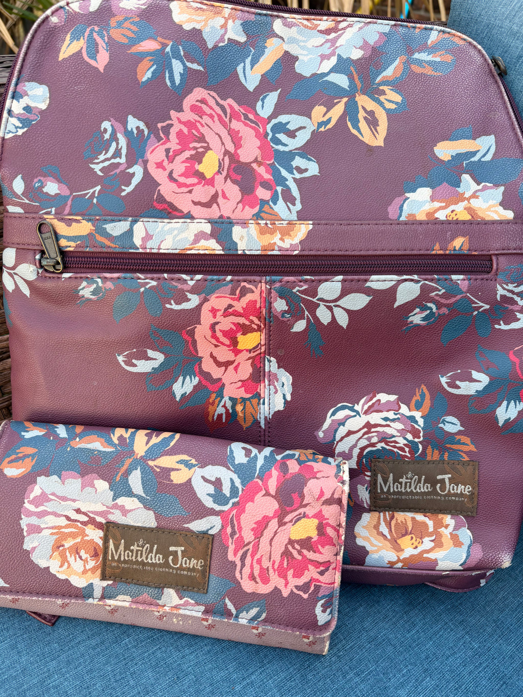 Matilda Jane Plum and Floral Backpack and Wallet Set