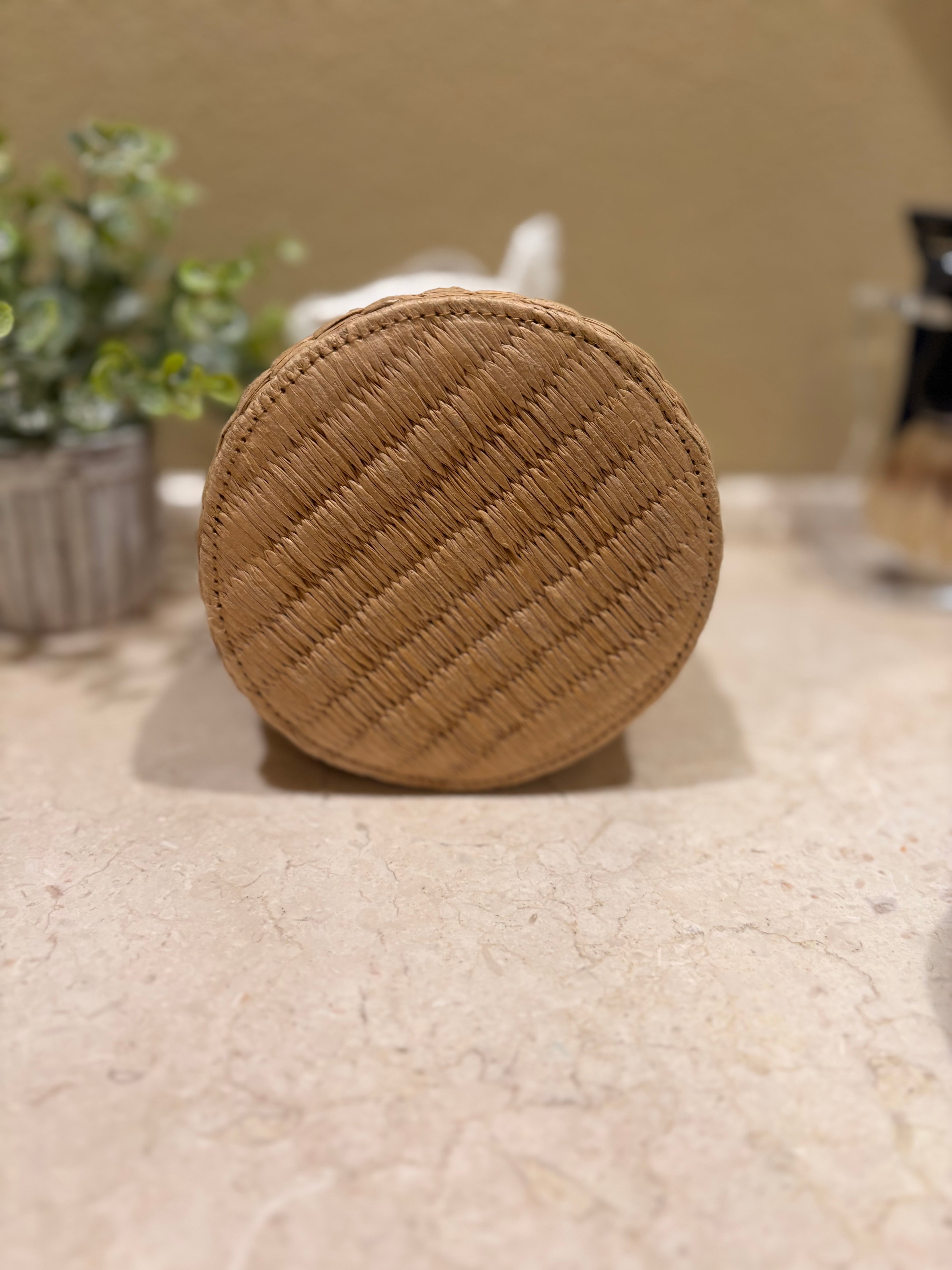 Rattan Basket with Material & Drawstring Closure