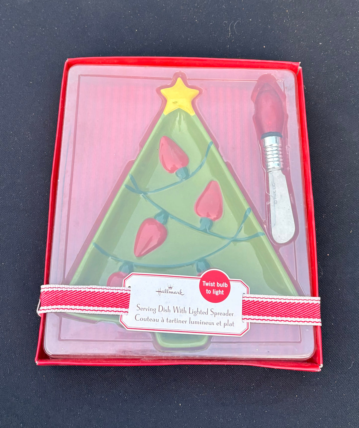 Hallmark Tree Serving Dish with Lighted Bulb Spreader