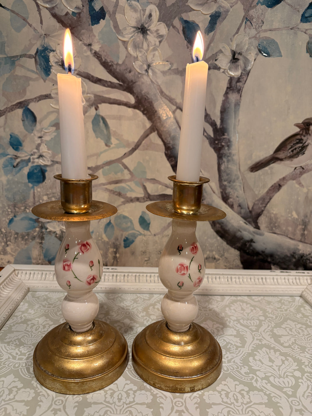 Homco Home Interiors Ceramic and Metal Candlestick Holder Set