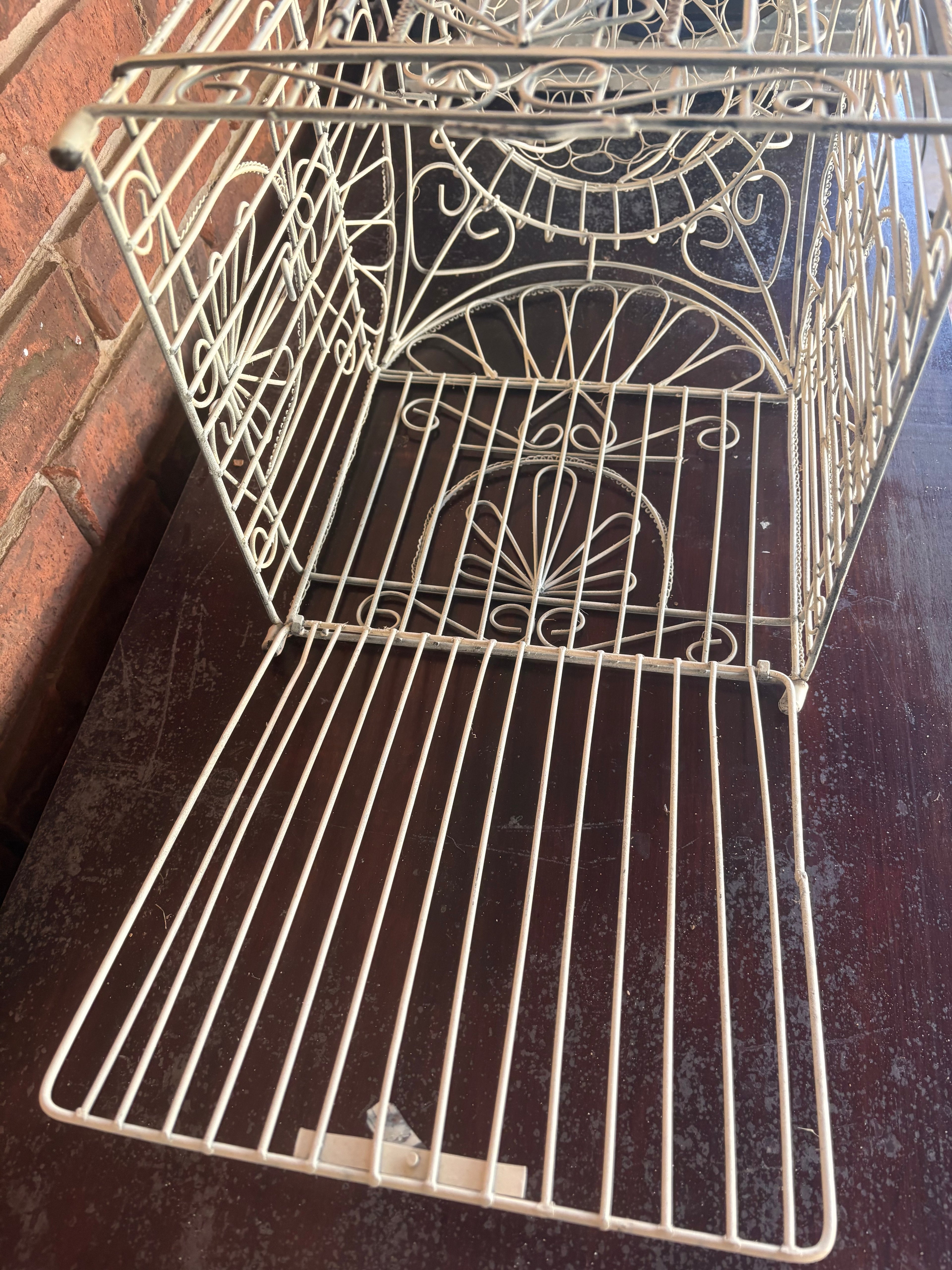 White Metal Birdcage — Vintage Cottage Decorative Accent