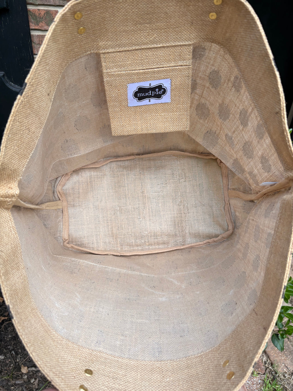 Mud Pie Ikat Polka Dot Burlap Tote Bag