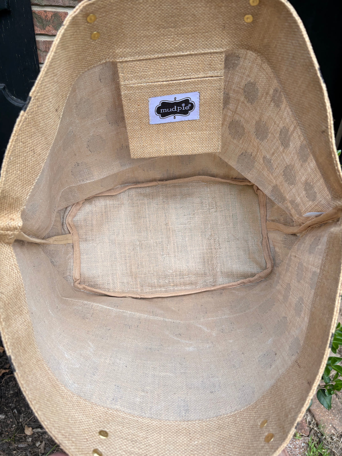 Mud Pie Ikat Polka Dot Burlap Tote Bag