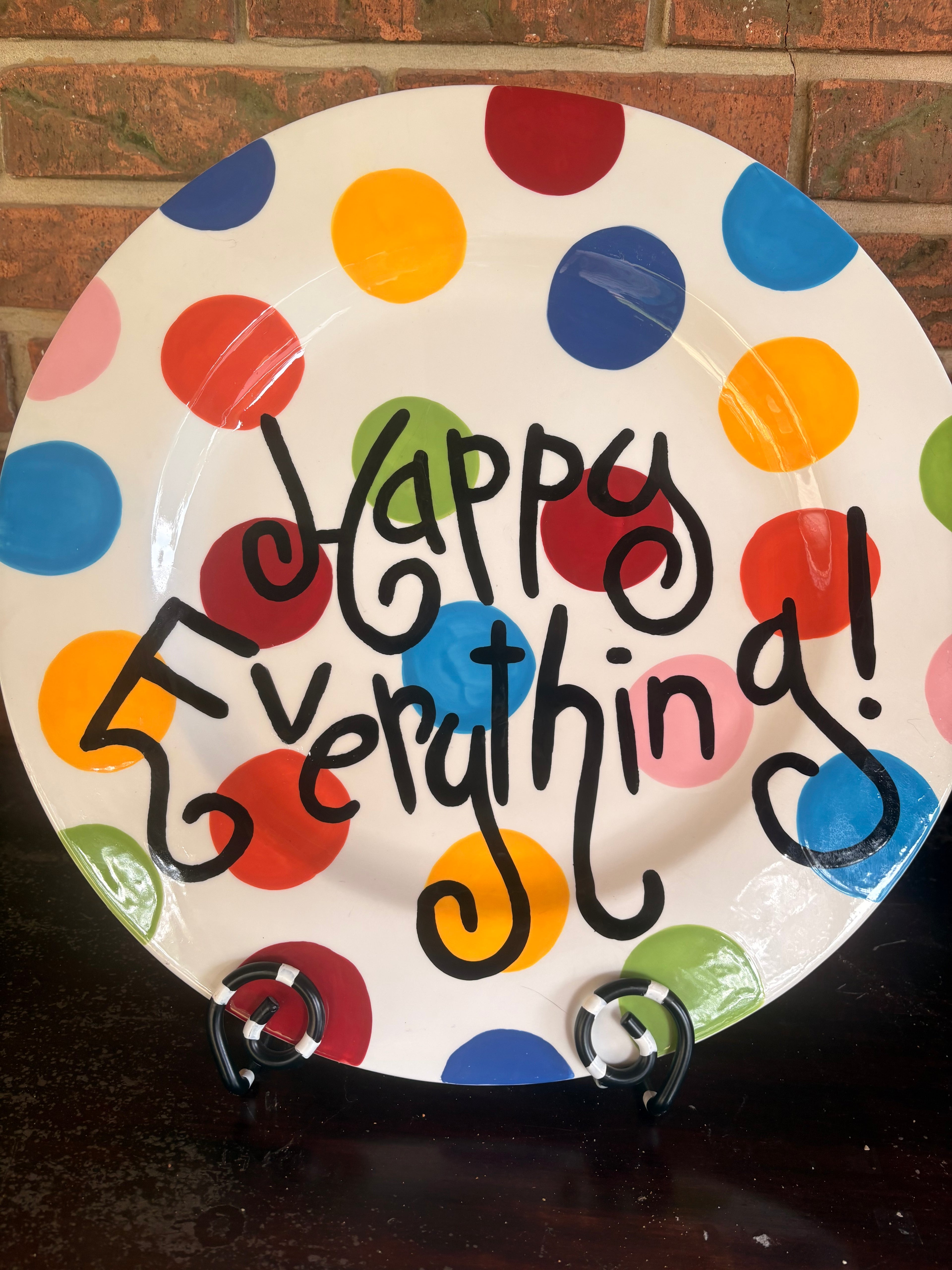 Happy Everything Dot Platter by Coton Colors with Stand