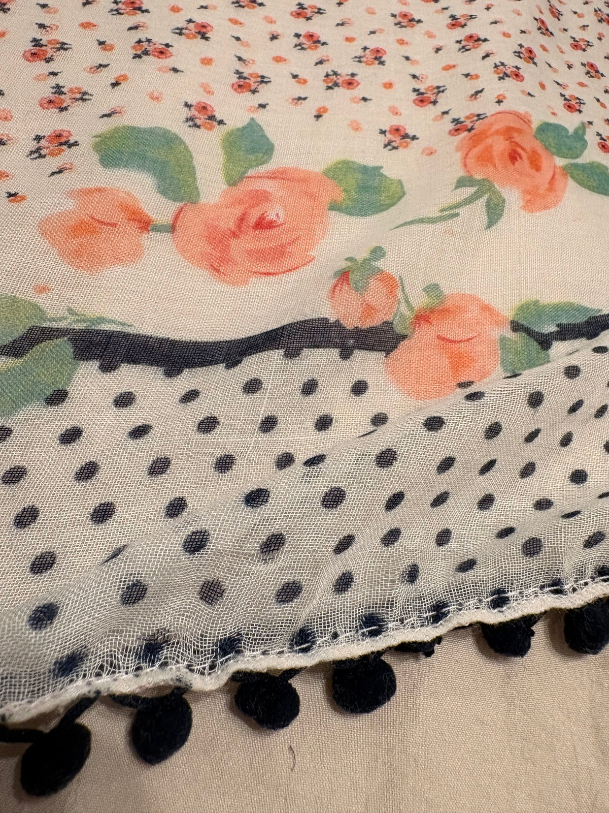 White and Floral Print Scarf