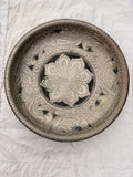 Wooden Pedestal Bowl with Decorative Metal Overlay