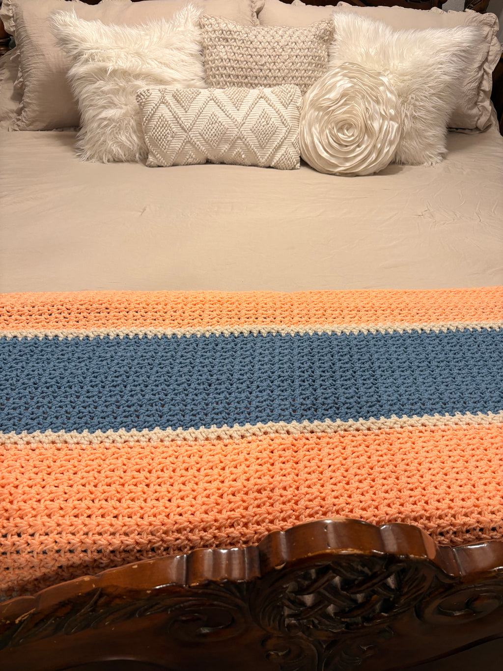 Vintage Pink and Blue Crochet Blanket