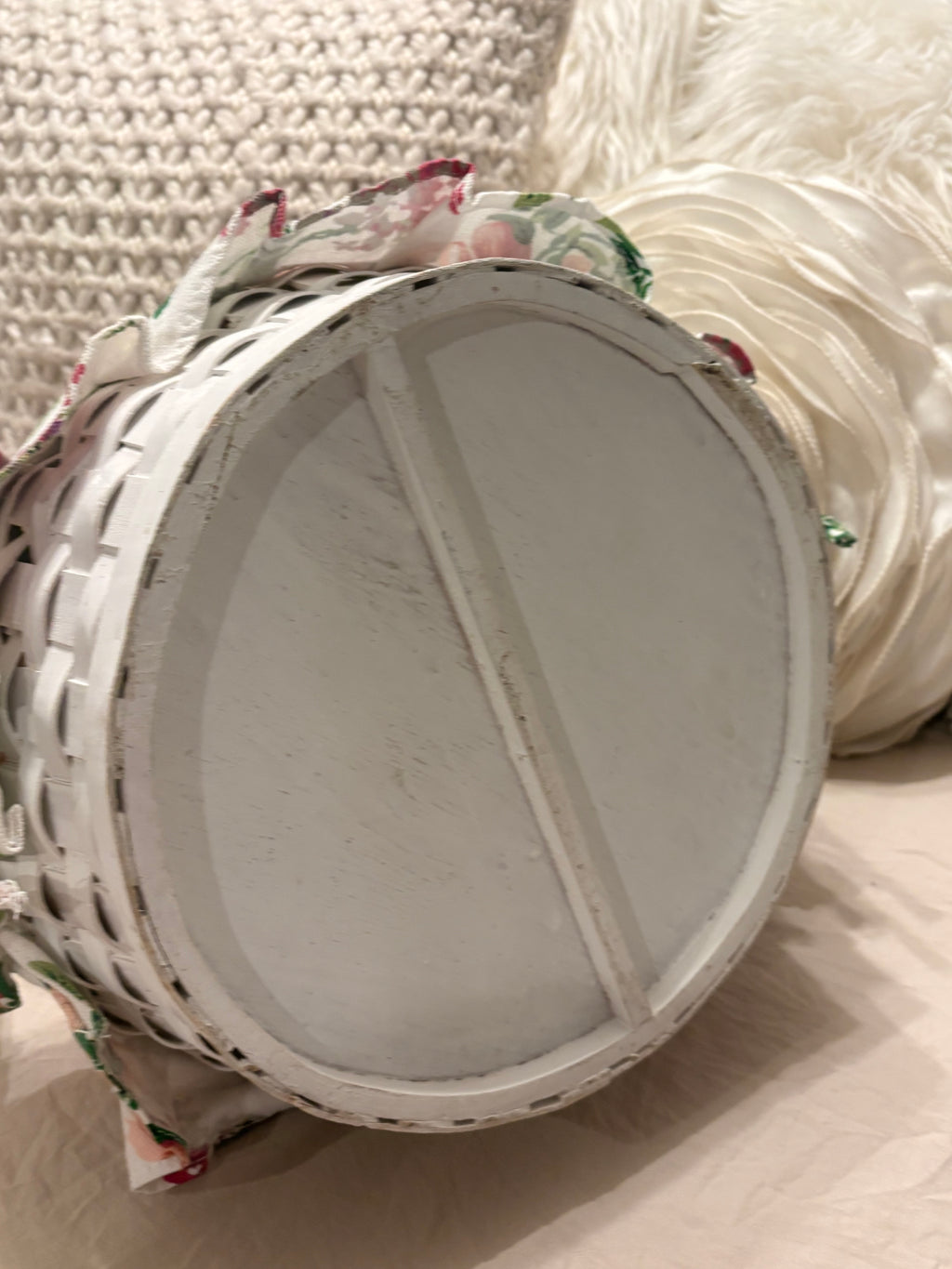 White Wooden Basket with Floral Lining