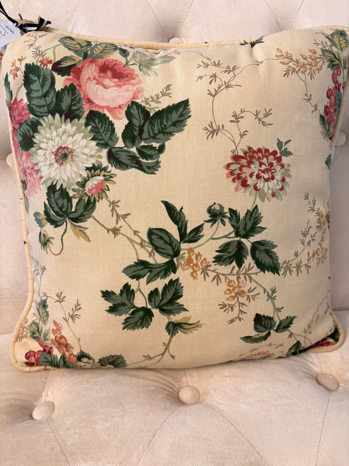 Vintage Pink Florals & Cream Throw Pillow