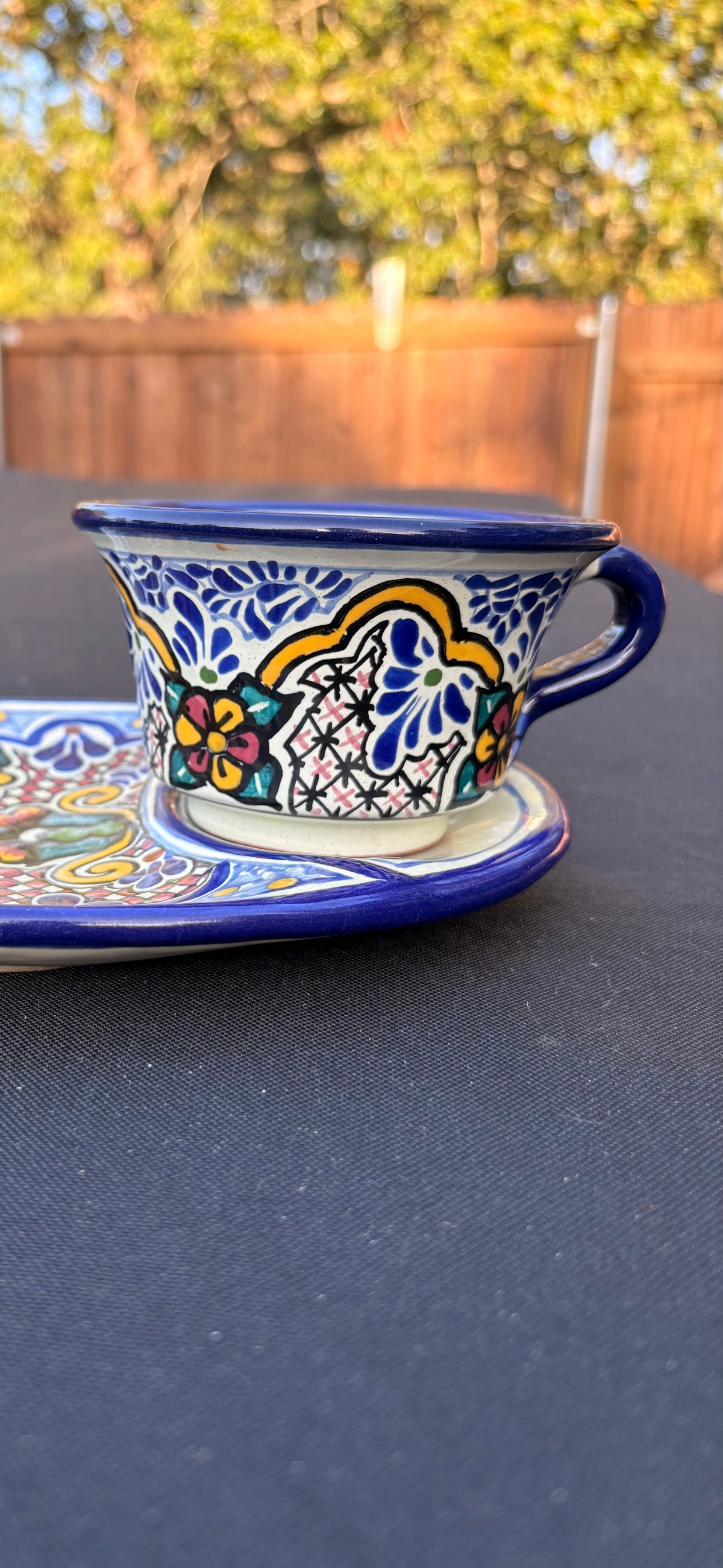 Hand Painted Mexican Talavera Cup and Snack Saucer