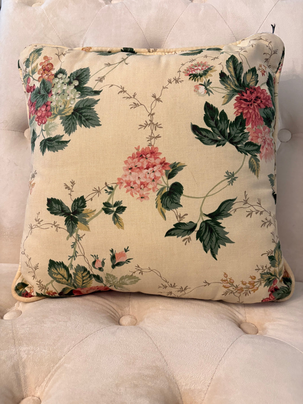 Vintage Pink Florals & Cream Throw Pillow