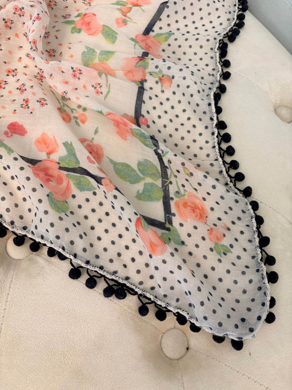 White and Floral Print Scarf