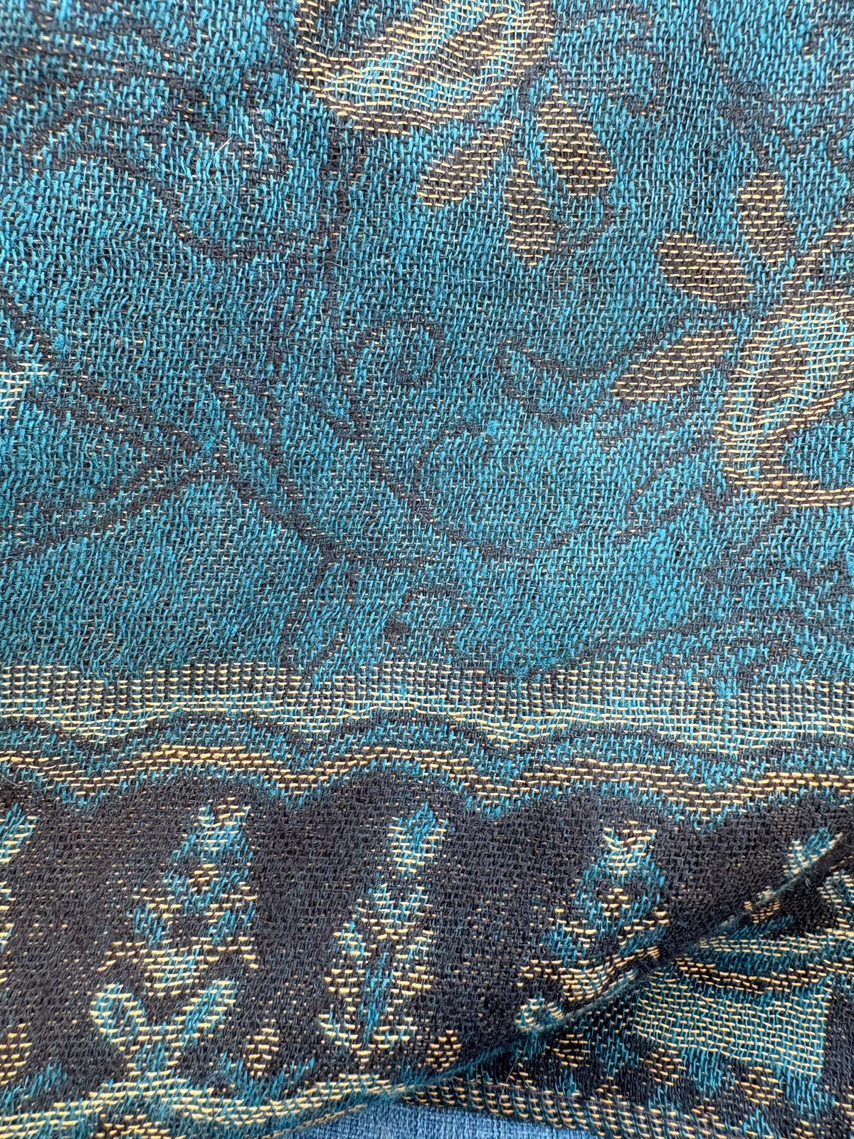 Peacock Blue and Paisley Scarf