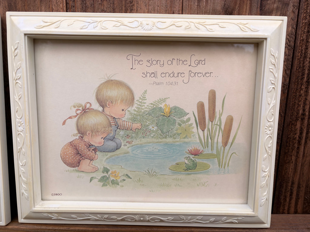 Set of 2 Homco Framed Children & Bible Verse Prints — 1980s