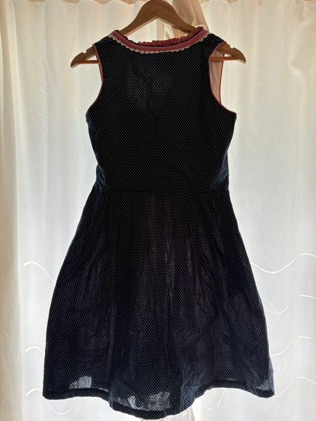Vintage Hiziti German Dirndl Dress — Blue with White Polka Dots