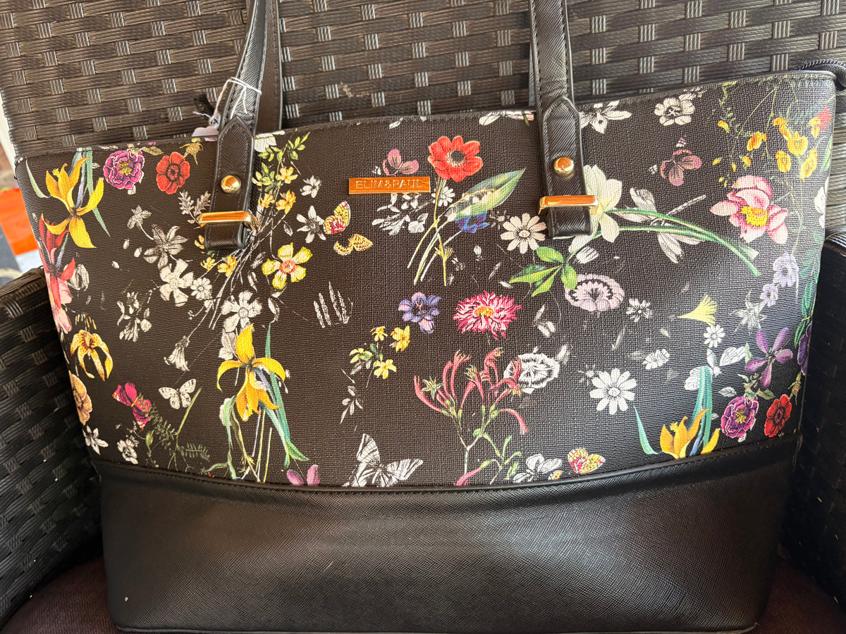 Elim and Paul Black & Floral Print Purse
