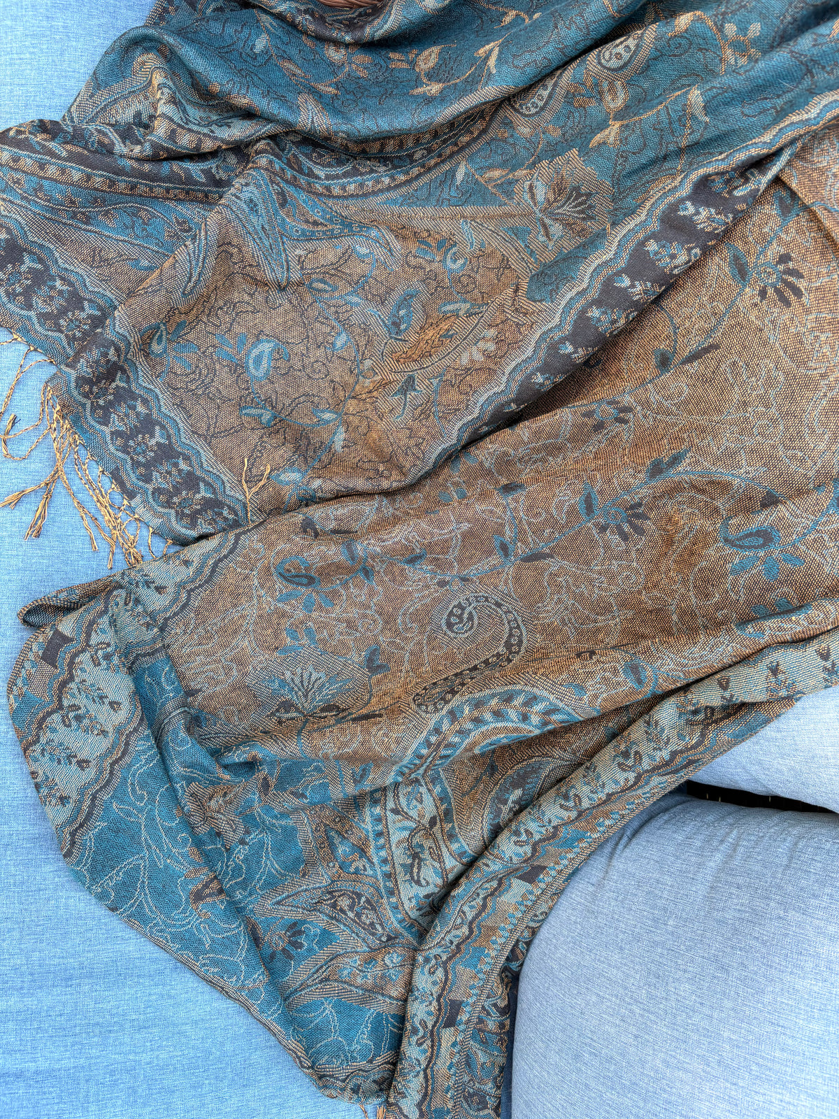 Peacock Blue and Paisley Scarf