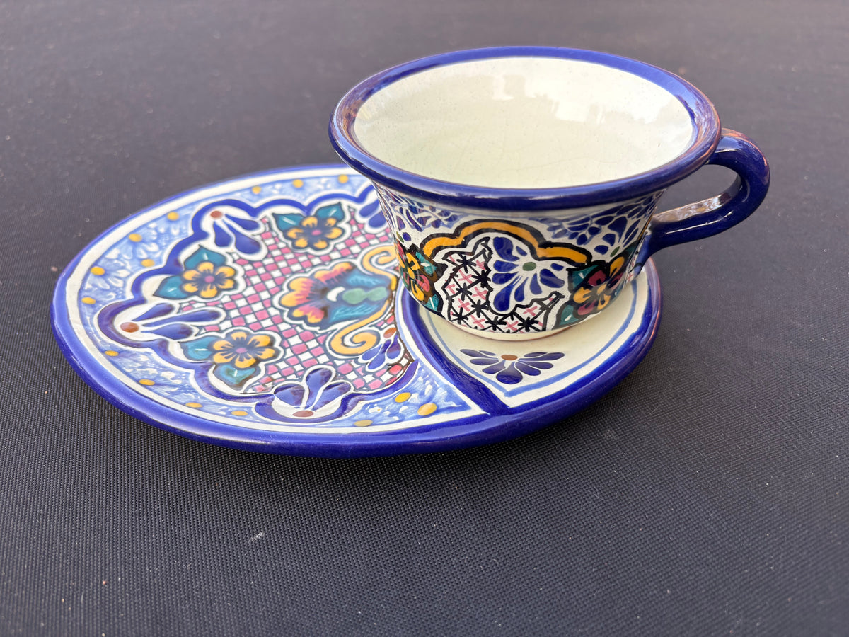 Hand Painted Mexican Talavera Cup and Snack Saucer