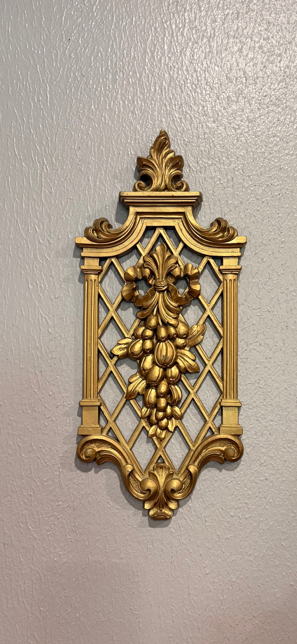 Vintage 1970s Gold Hollywood Regency Lattice Wall Plaques