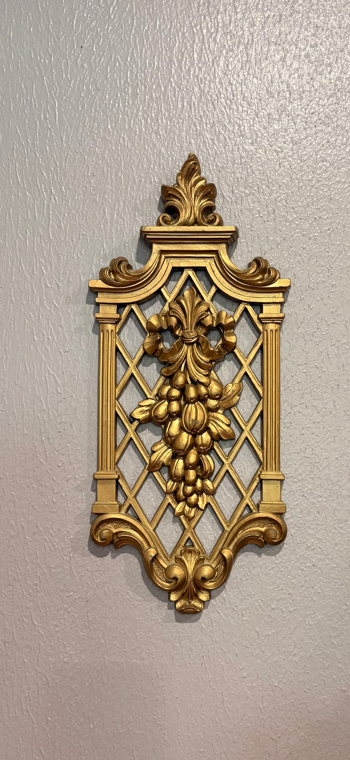 Vintage 1970s Gold Hollywood Regency Lattice Wall Plaques