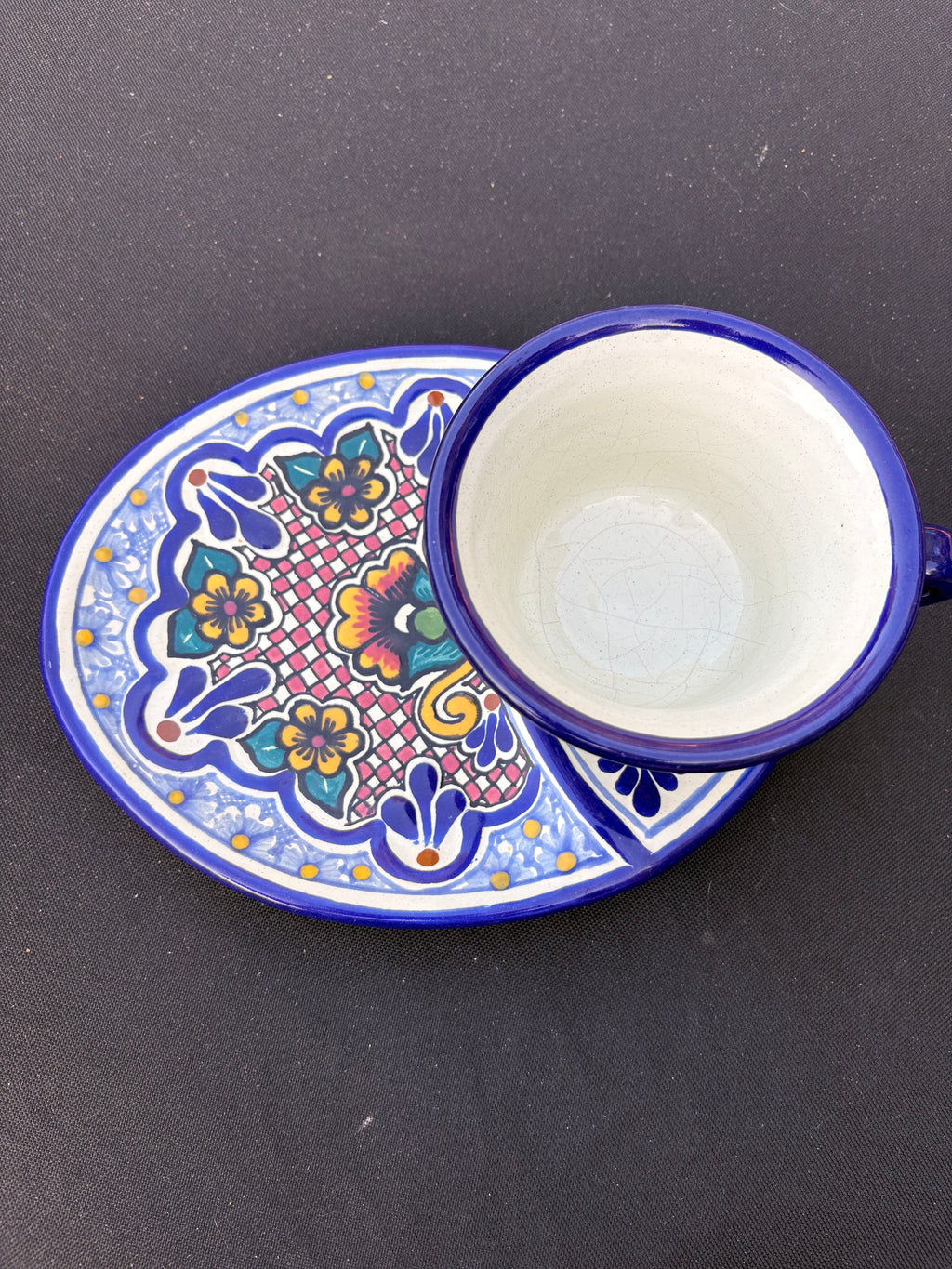 Hand Painted Mexican Talavera Cup and Snack Saucer
