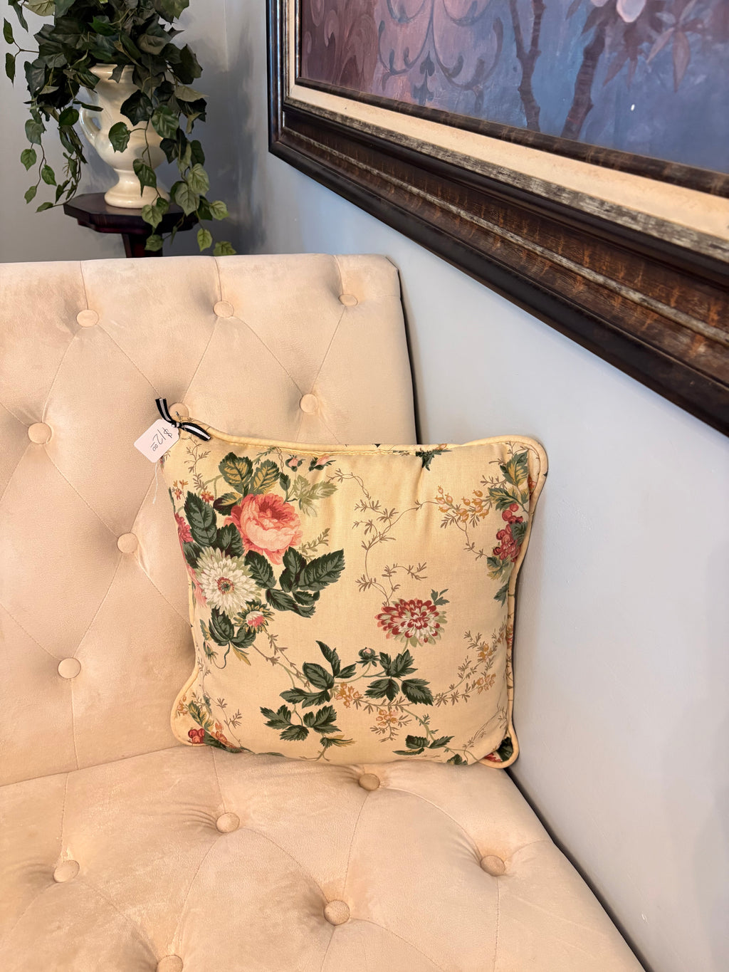 Vintage Pink Florals & Cream Throw Pillow