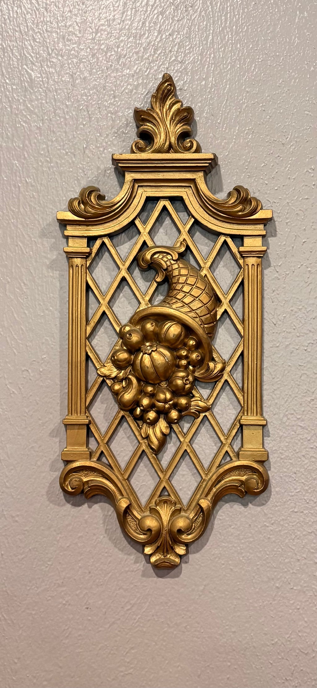 Vintage 1970s Gold Hollywood Regency Lattice Wall Plaques