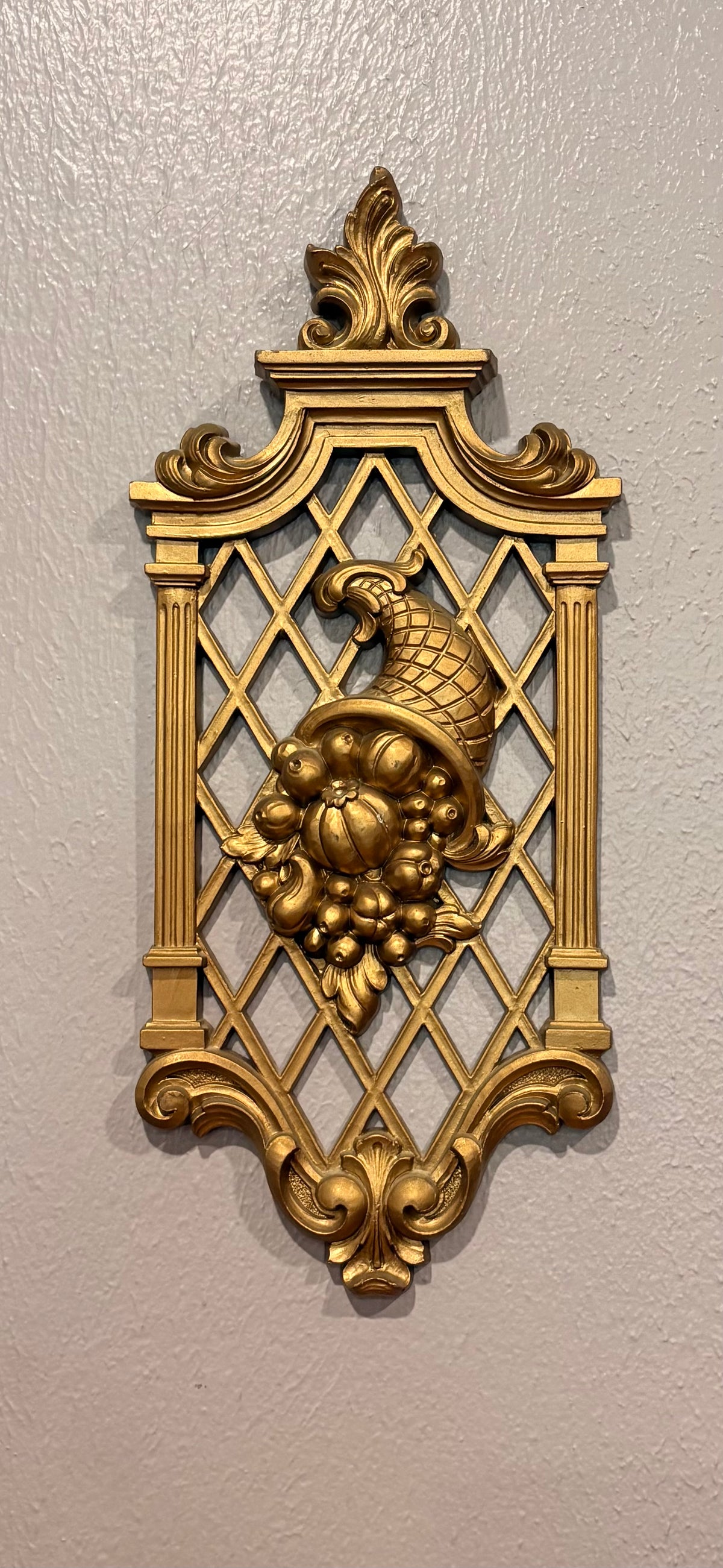 Vintage 1970s Gold Hollywood Regency Lattice Wall Plaques