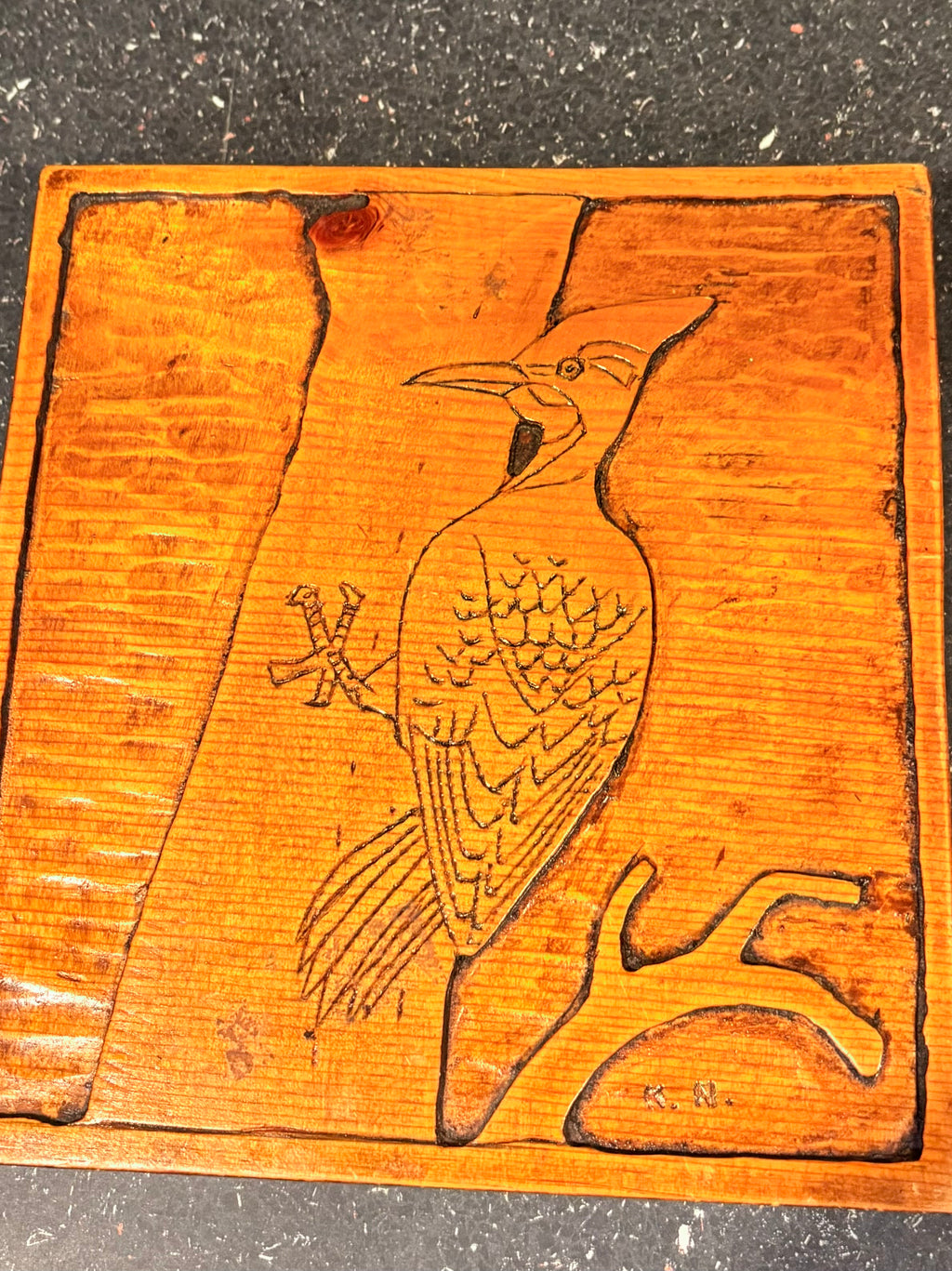 Hand Carved Woodpecker Plaque