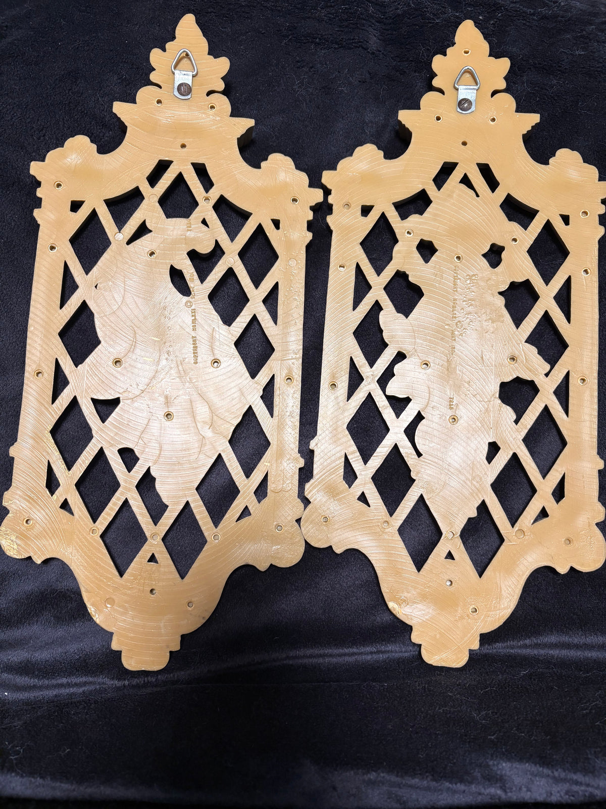 Vintage 1970s Gold Hollywood Regency Lattice Wall Plaques