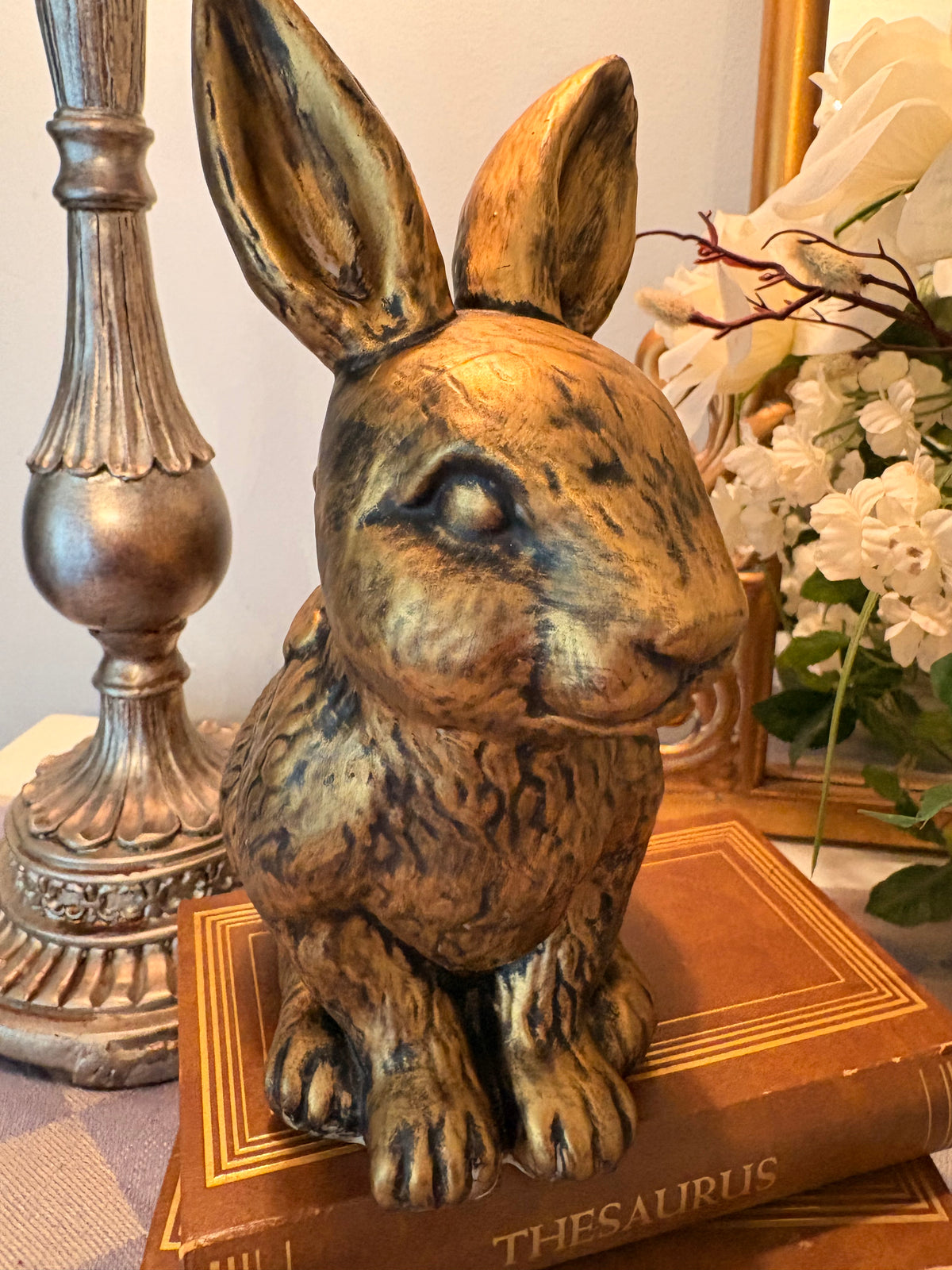 Vintage Bunny Figurine with Antique Gold Makeover