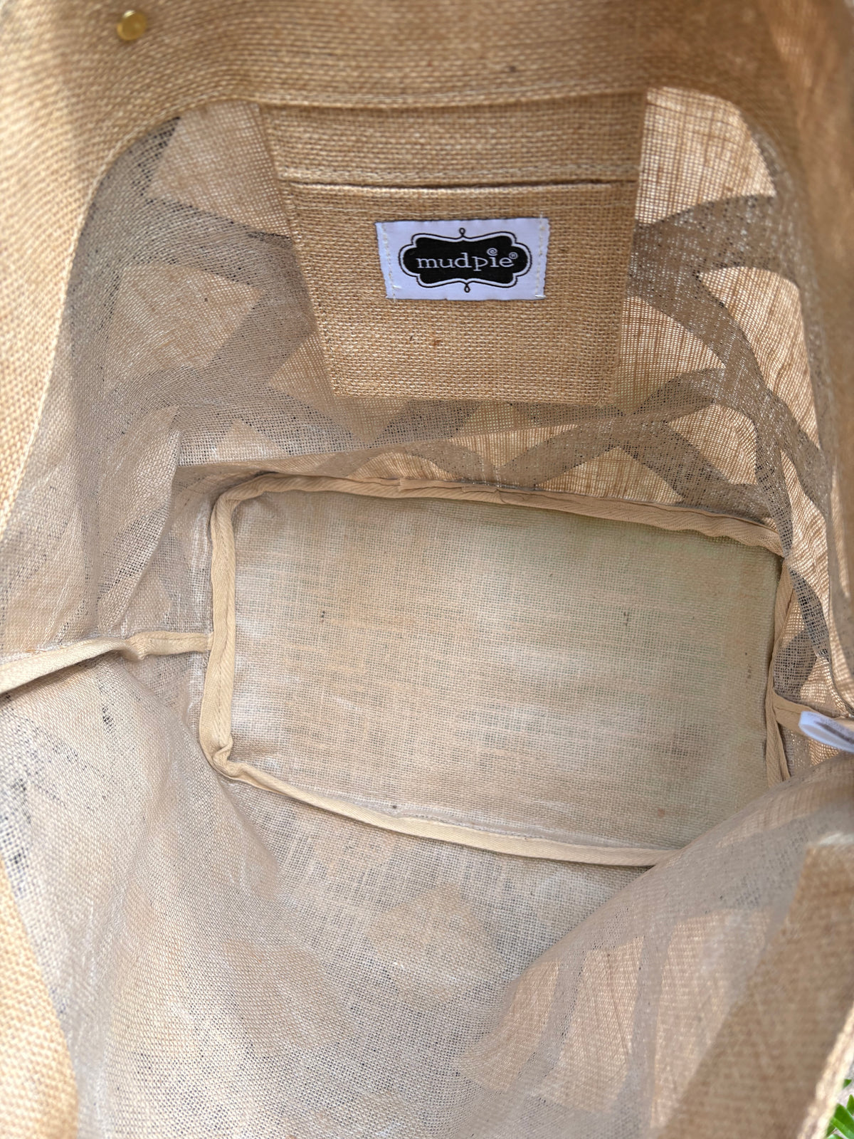 Mud Pie Jute Tote Bag with Diamond Pattern