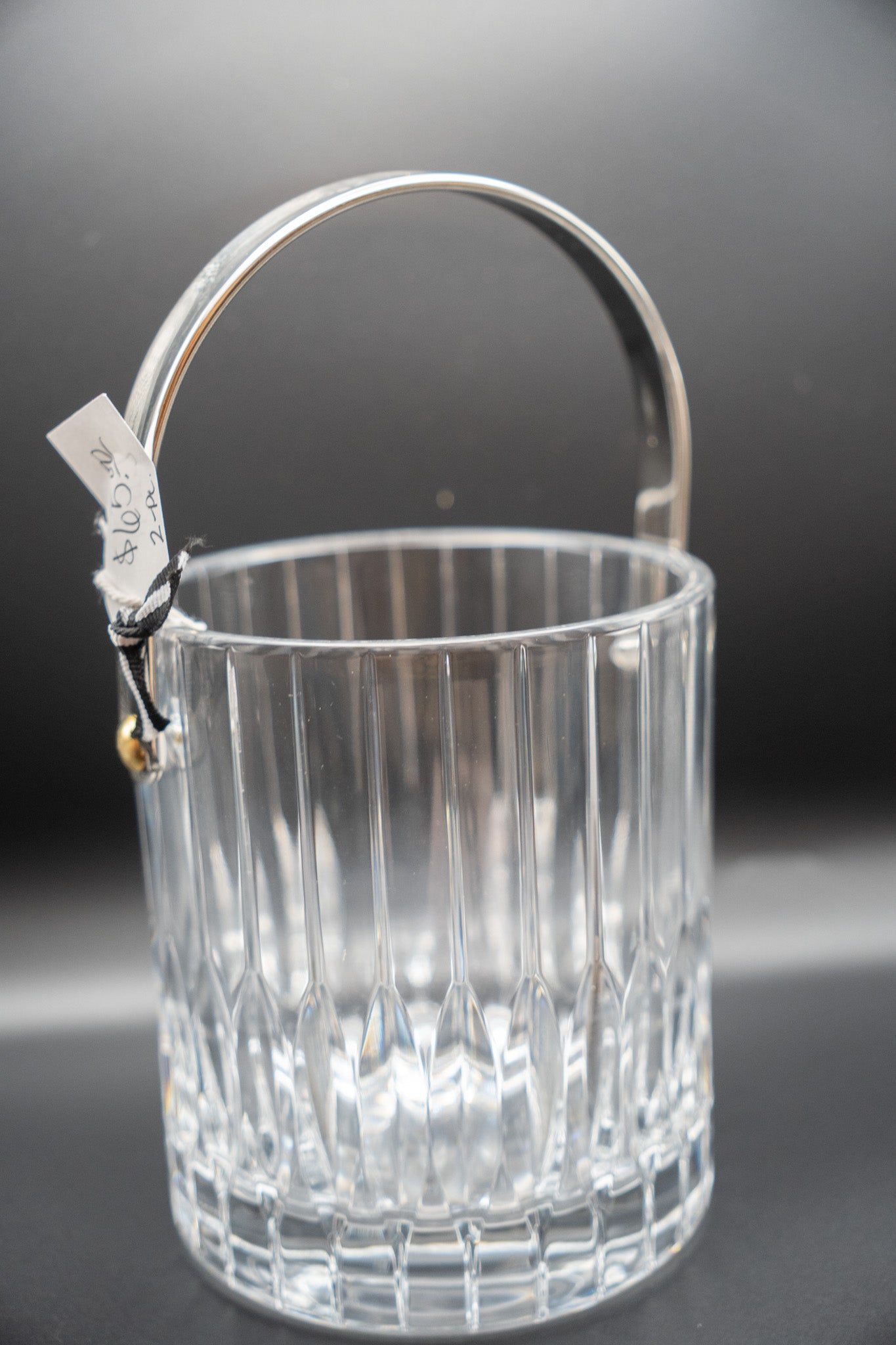 Crystal Ice Bucket with Silver Tongs