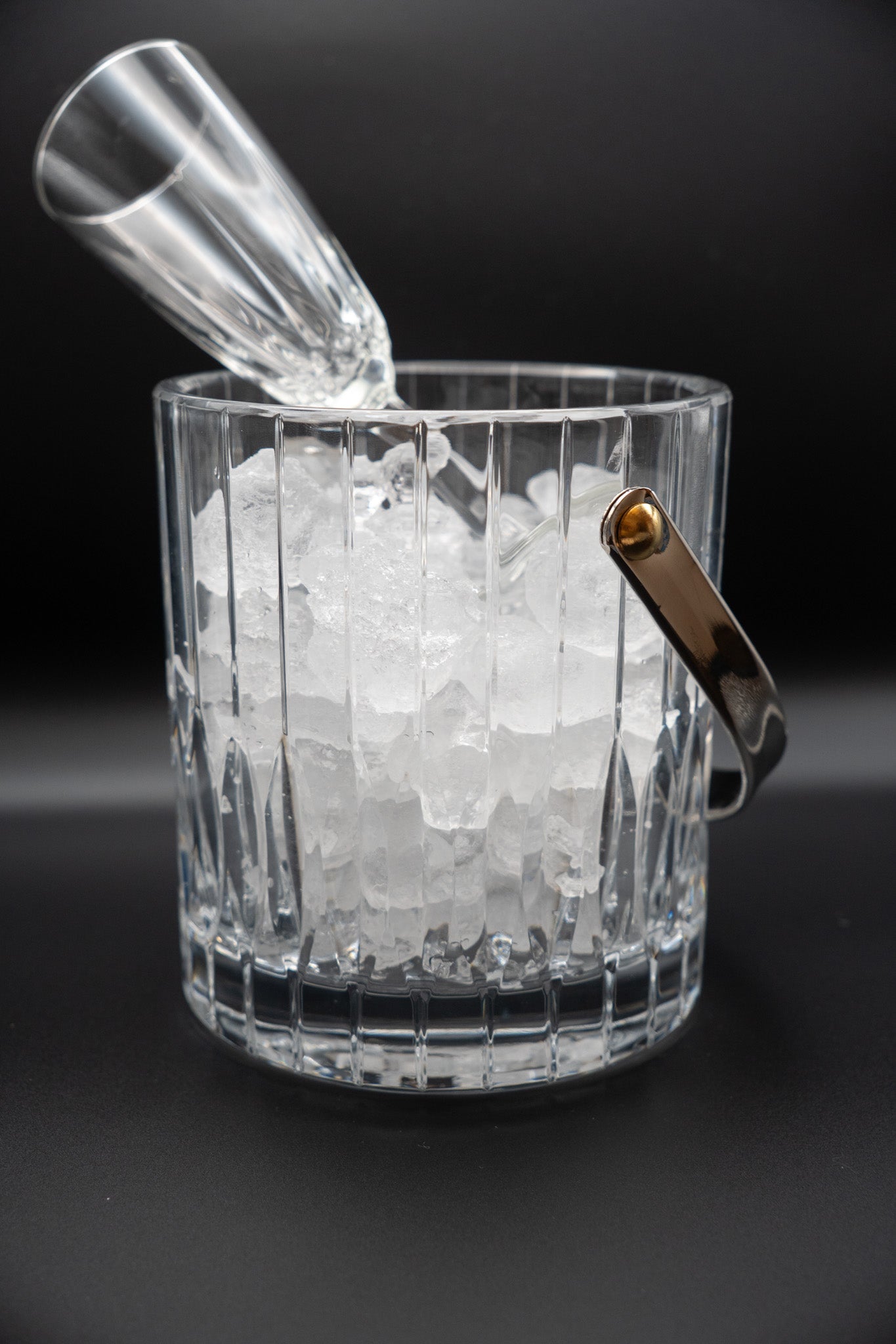 Crystal Ice Bucket with Silver Tongs