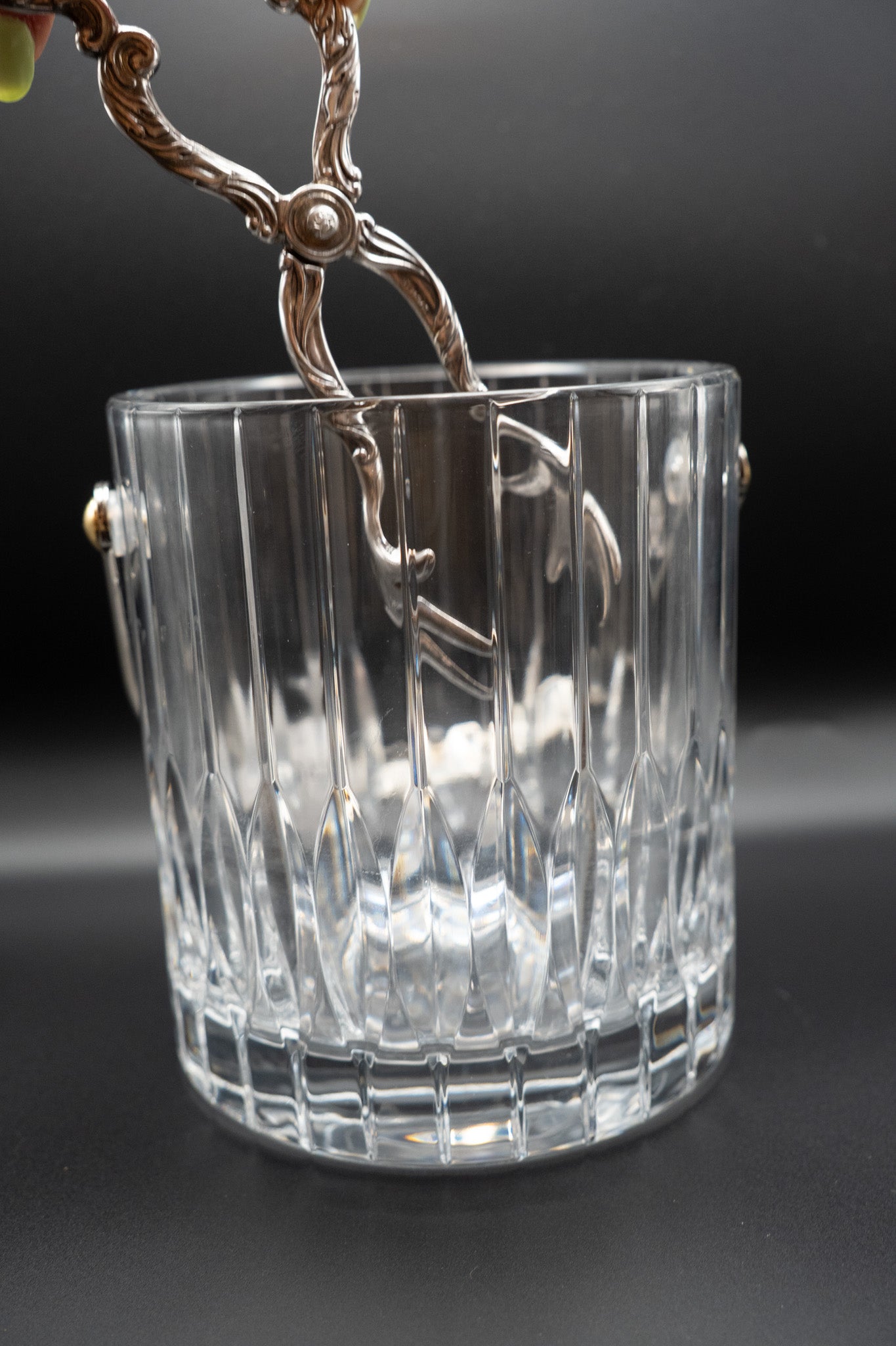 Crystal Ice Bucket with Silver Tongs