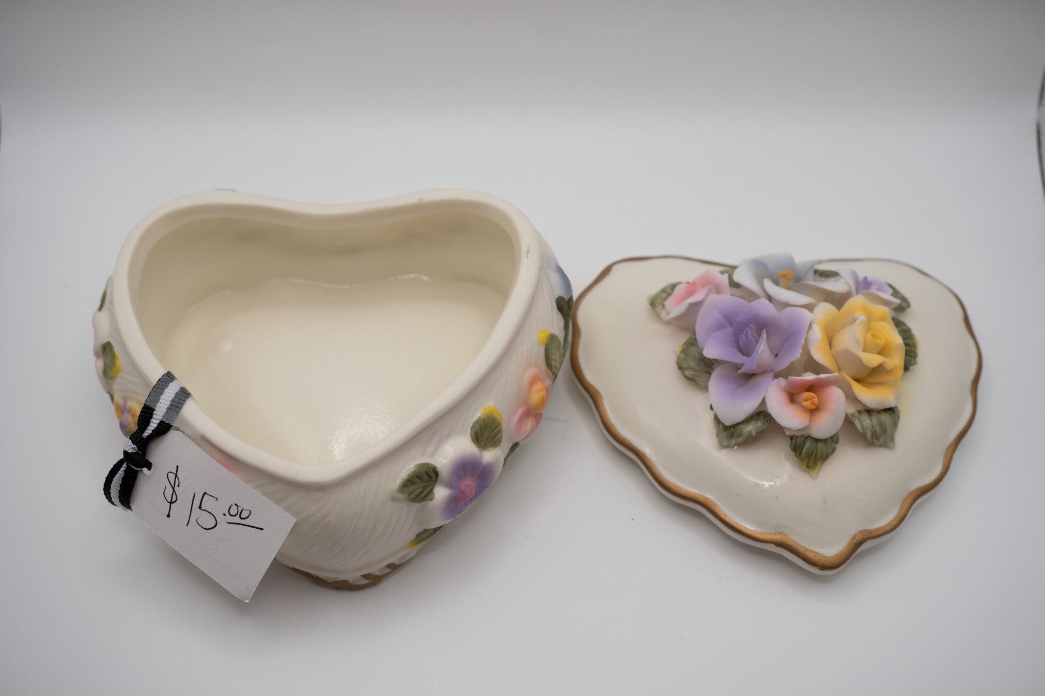 Porcelain Heart Shaped Trinket Box