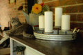 Galvanized Metal 4-Pillar Candle Tray with Candles
