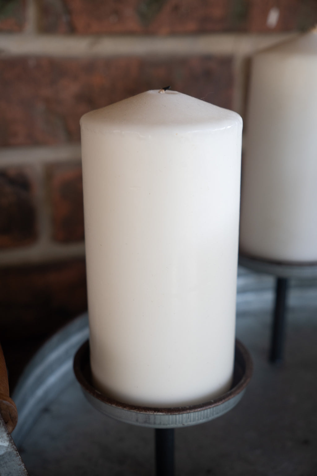 Galvanized Metal 4-Pillar Candle Tray with Candles