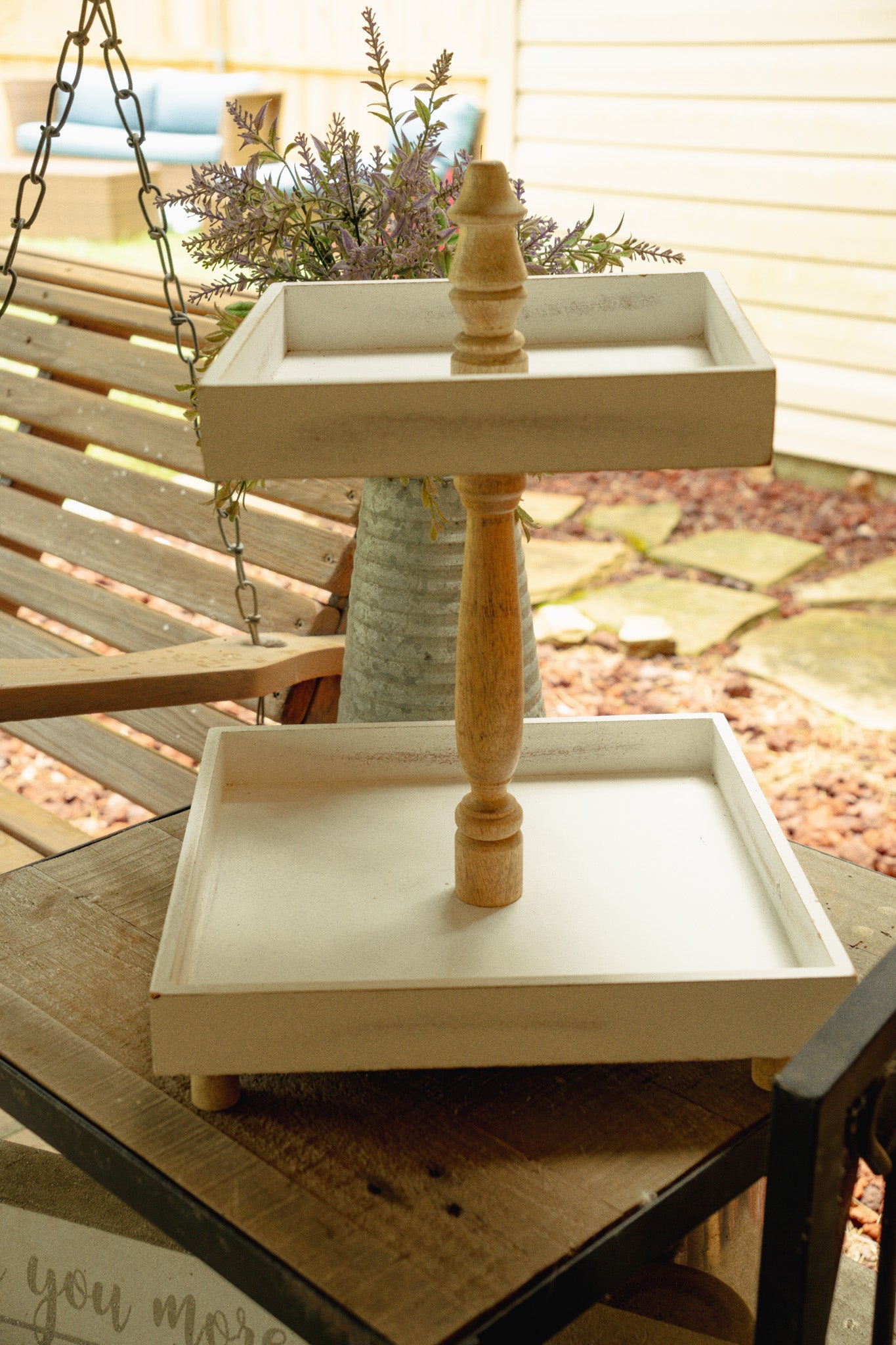 2-Tiered Wooden & White Farmhouse Tray