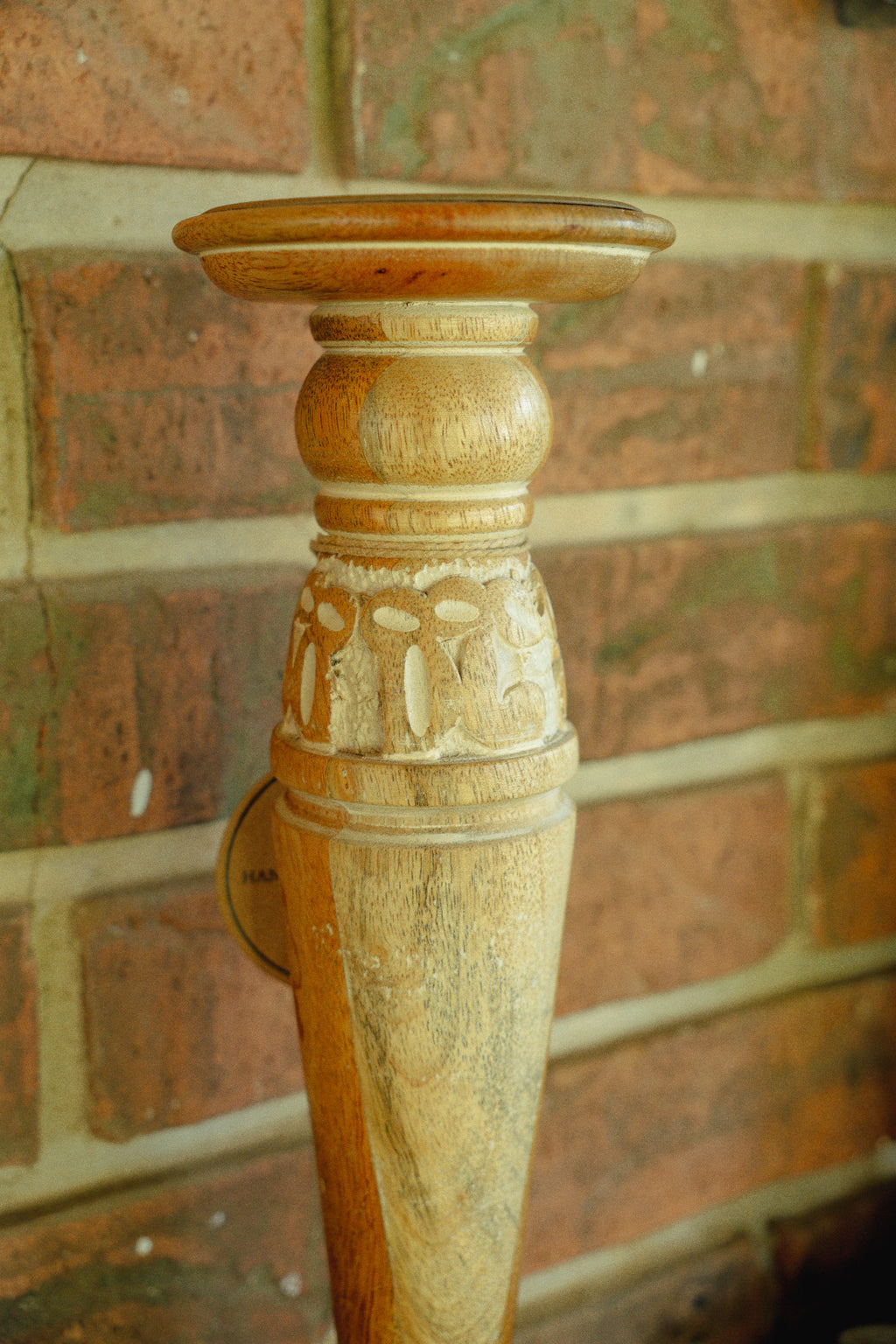 Wooden Candlestick with White Painted Detailing