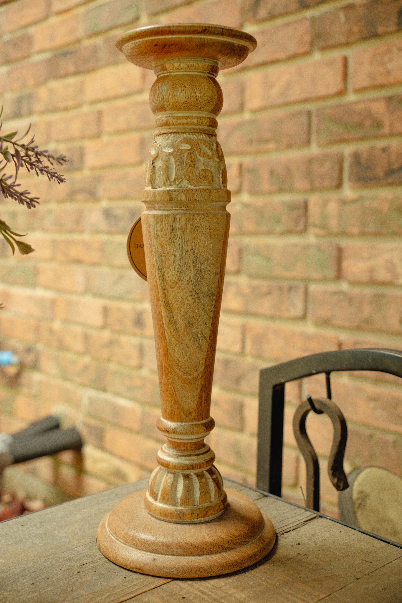 Wooden Candlestick with White Painted Detailing