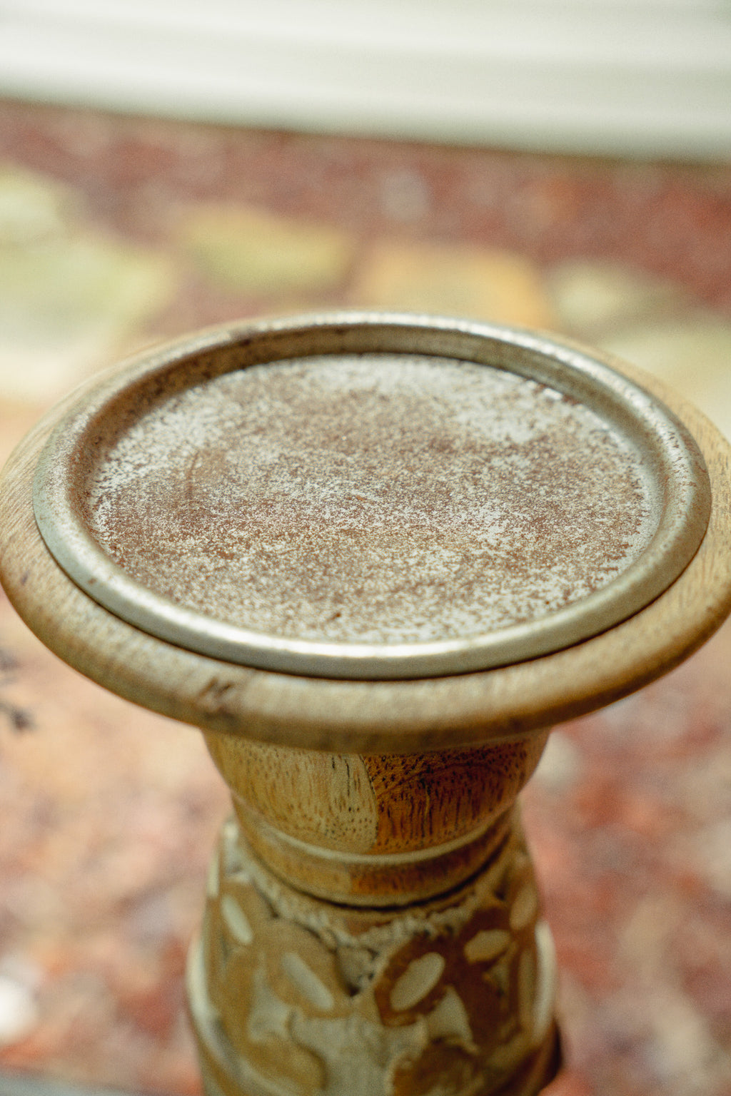 Wooden Candlestick with White Painted Detailing