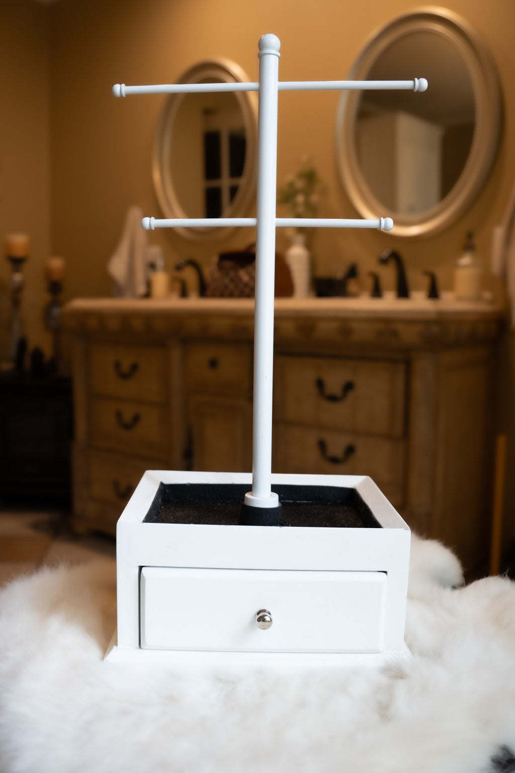White Jewelry Holder with Black Velvet Lining