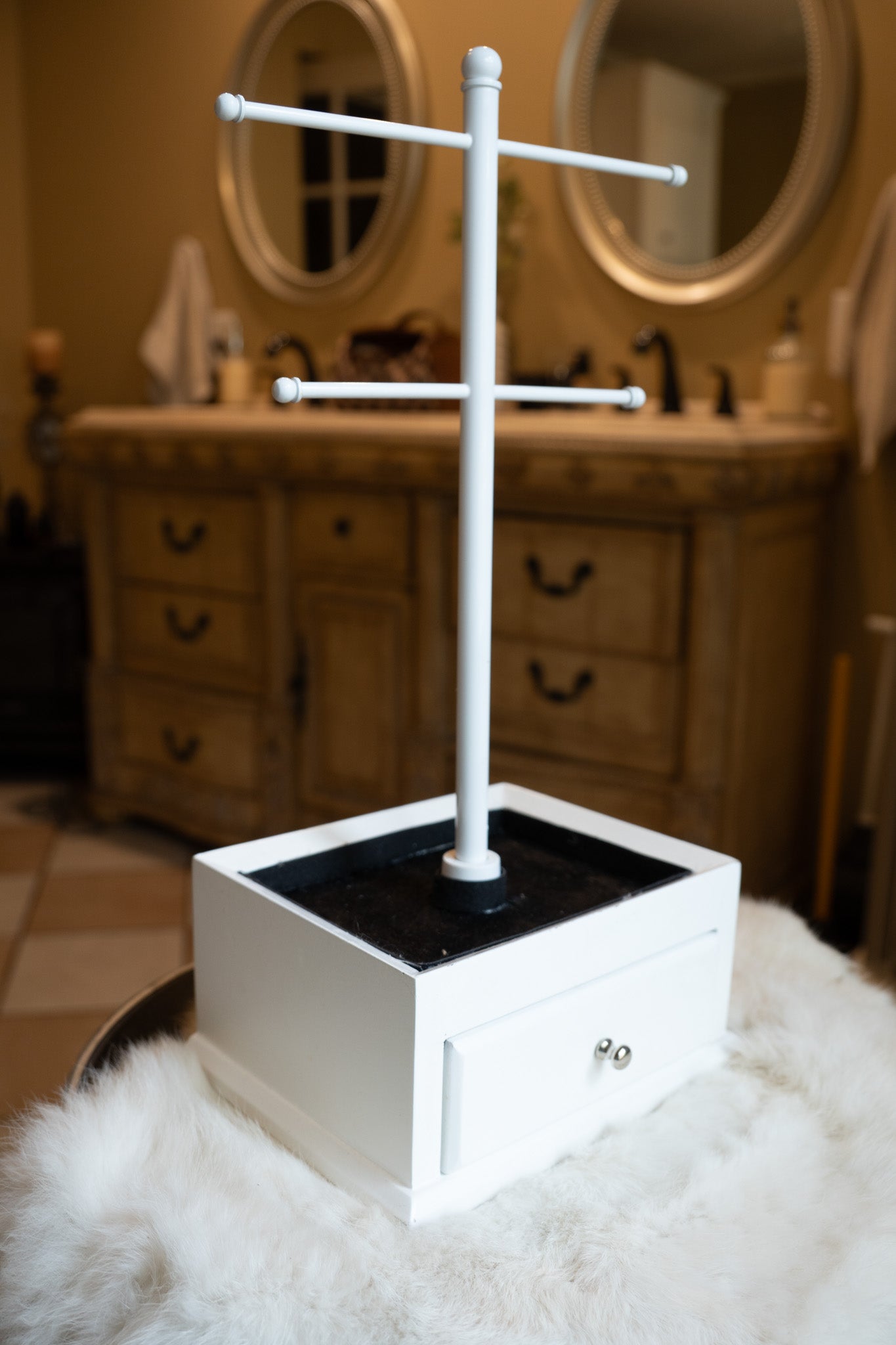 White Jewelry Holder with Black Velvet Lining