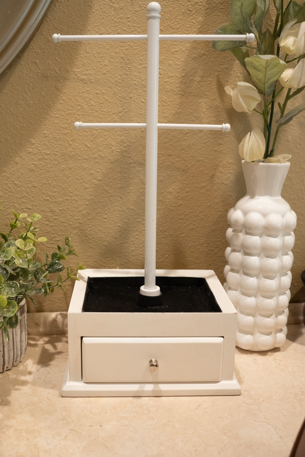 White Jewelry Holder with Black Velvet Lining